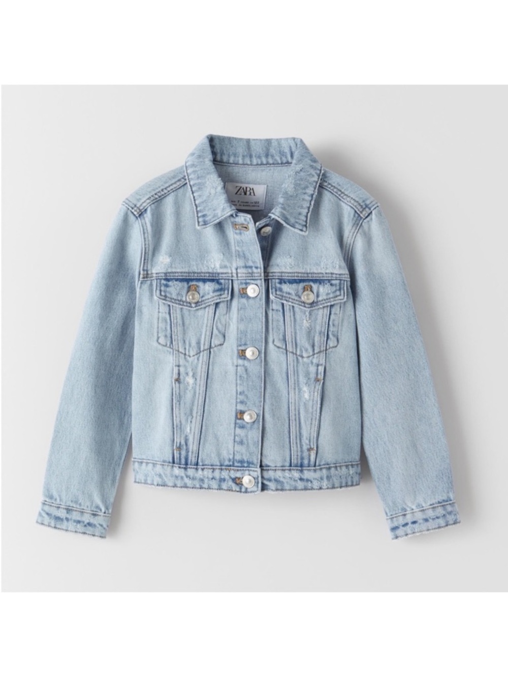 Zara Kids denim jean distressed vintage style trucker jacket